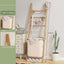 Wall Leaning Ladder Shelf with Laundry Basket Clothes Hamper Bath Towel Rack