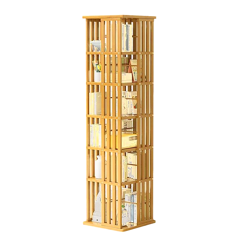 360 Rotating Bookshelf Bamboo Storage Display Rack Shelving in Wood