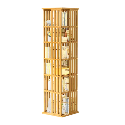 360 Rotating Bookshelf Bamboo Storage Display Rack Shelving in Wood