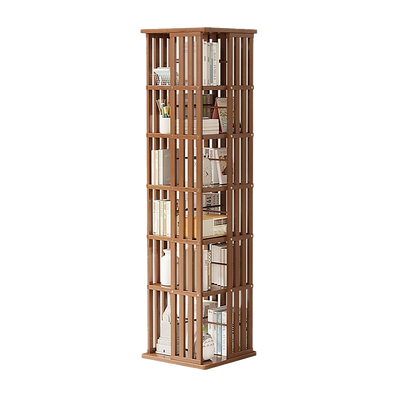 360 Rotating Bookshelf Bamboo Storage Display Rack Shelving in Dark Wood