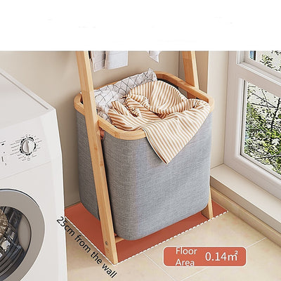 Wall Leaning Ladder Shelf with Laundry Basket Clothes Hamper Bath Towel Rack in Grey