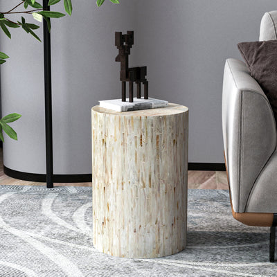 ALPINE MOTHER OF PEARL HAND MADE STOOL/SIDE TABLE