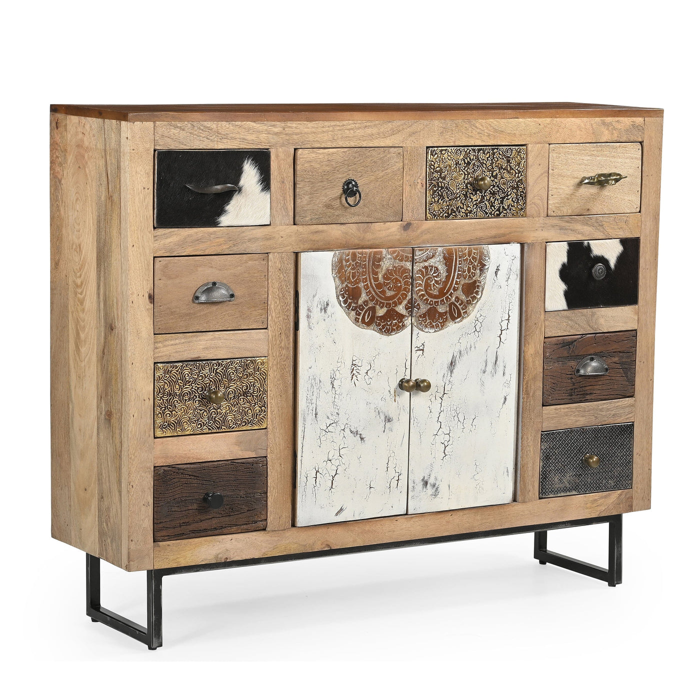 COWHIDE PATCHWORK CHEST OF DRAWERS