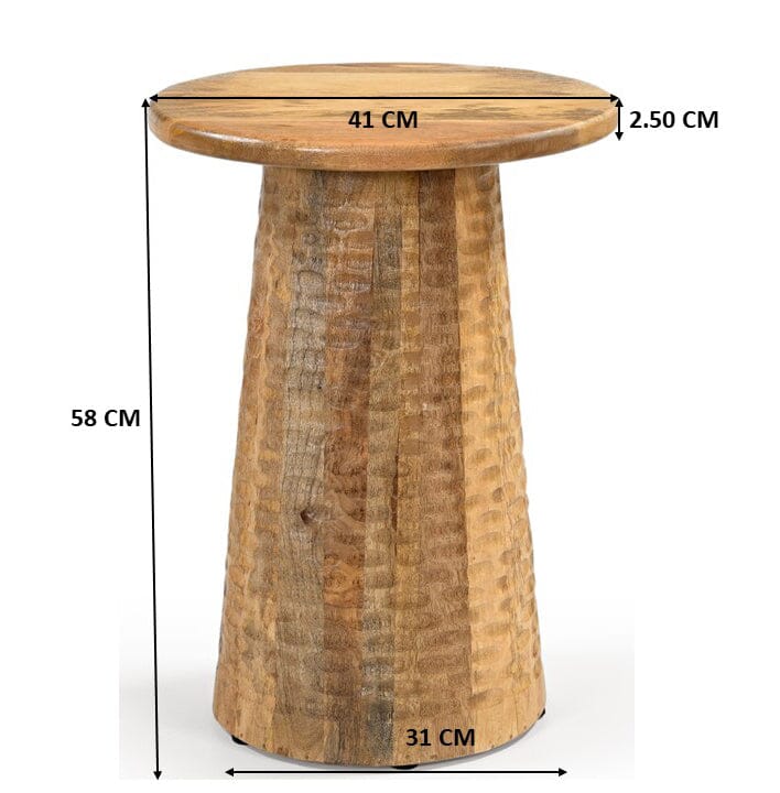 HAMMERED HAND CRAFTED HARDWOOD SIDE TABLE