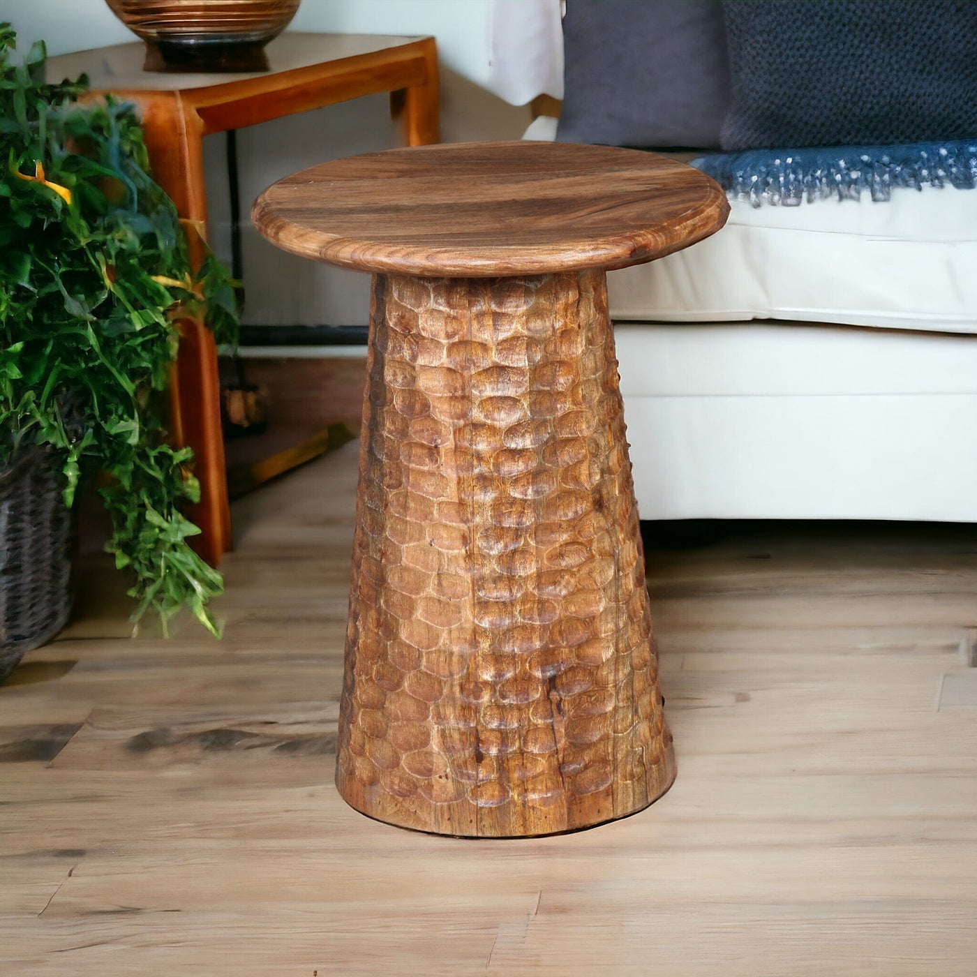 HAMMERED HAND CRAFTED HARDWOOD SIDE TABLE