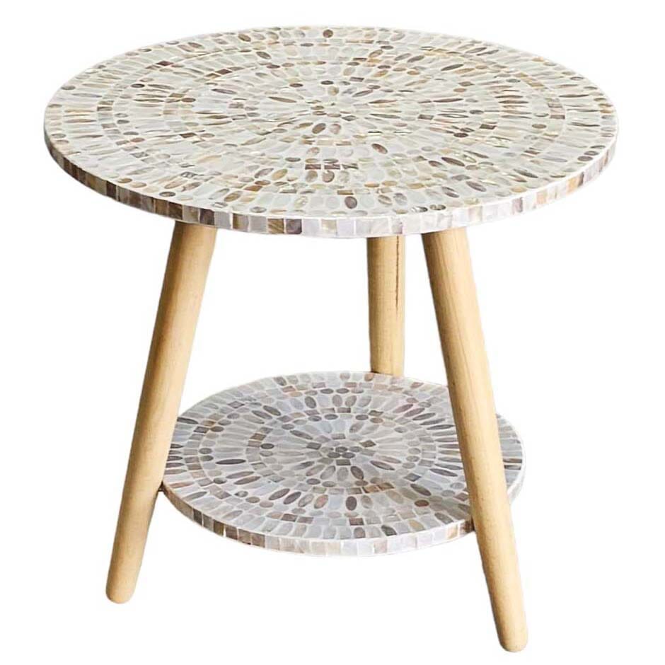 MOTHER OF PEARL MOSAIC HARMONY TW0-TIERED SIDE TABLE