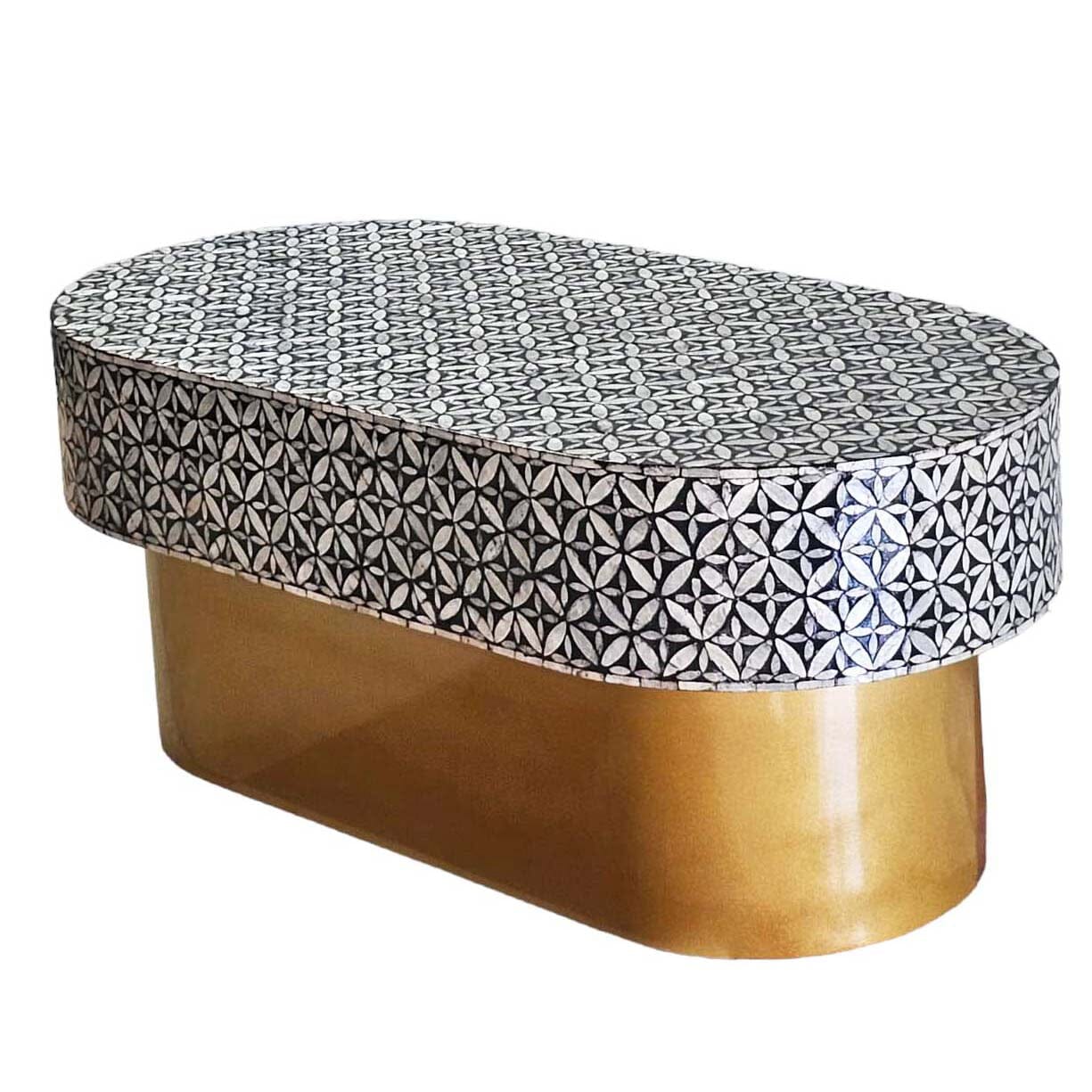 MOTHER OF PEARL EBONY MOSAIC OVAL COFFEE TABLE