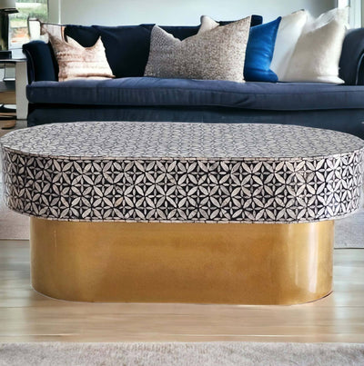 MOTHER OF PEARL EBONY MOSAIC OVAL COFFEE TABLE