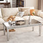 Silver Mirrored Coffee Table with Crushed Crystal Diamond Inlay Rectangular Center Table for Living Room