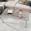 Silver Mirrored Coffee Table with Crushed Crystal Diamond Inlay Rectangular Center Table for Living Room