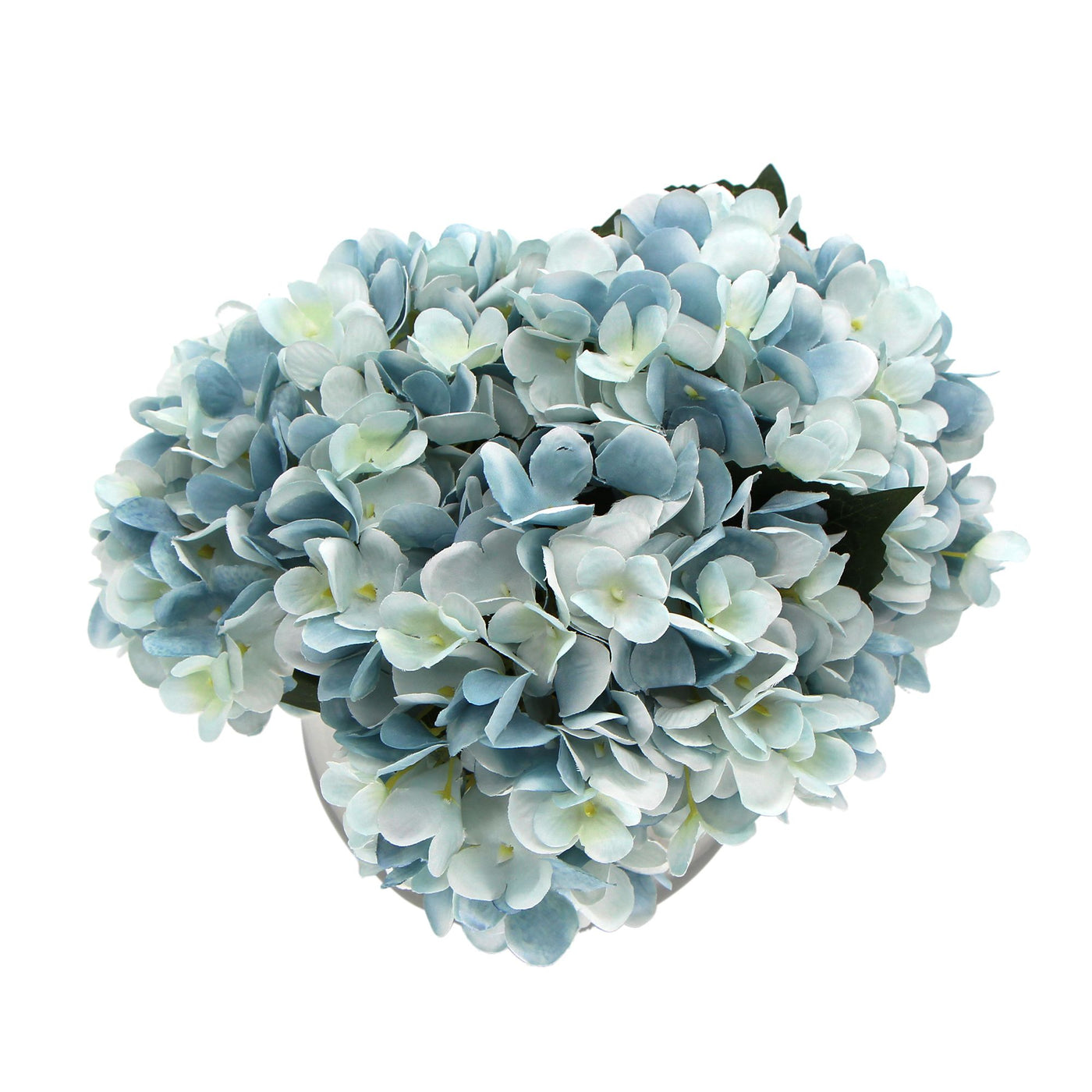 Premium Faux Hydrangea With Glass Vase (Artificial Flowering Blue Hydrangea) 23cm