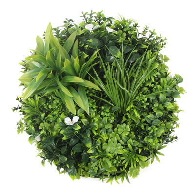 Flowering White Artificial Green Wall Disc UV Resistant 100cm (White Frame)