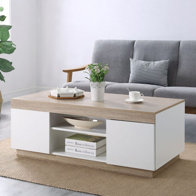 Ashley Coastal White Wooden Coffee Table Oak and White