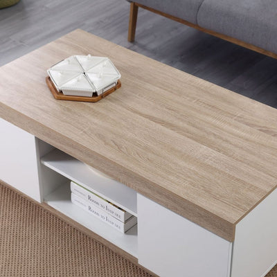 Ashley Coastal White Wooden Coffee Table Oak and White