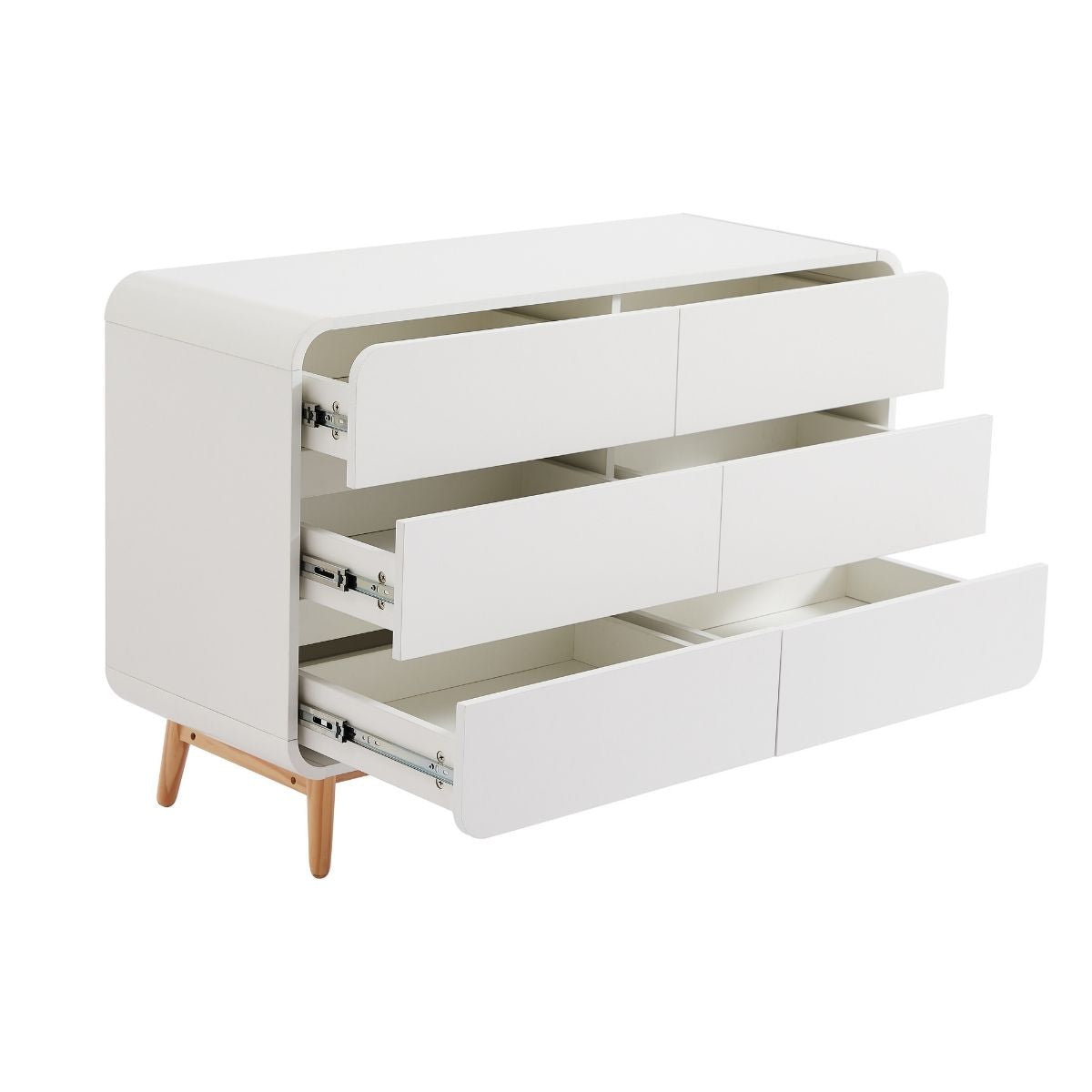 Merlin White Modern Retro Chest of Drawers Cabinet White and Oak