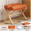 Orange Foldable Ottoman & Padded Footstool with Velcro Stability & Spare Cusion - Cotton Linen Portable Office Leg Rest & Entryway Shoe Stool