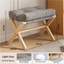 Light Grey Foldable Ottoman & Padded Footstool with Velcro Stability - Cotton Linen Portable Office Leg Rest & Entryway Shoe Stool