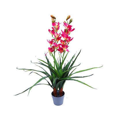 100cm Faux Artificial Home Decor Potted Cymbidium-Red/White - Red