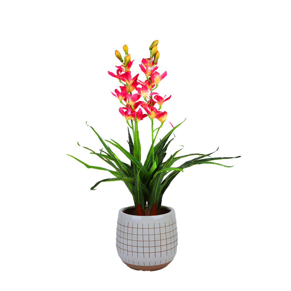 100cm Faux Artificial Home Decor Potted Cymbidium-Red/White - Red