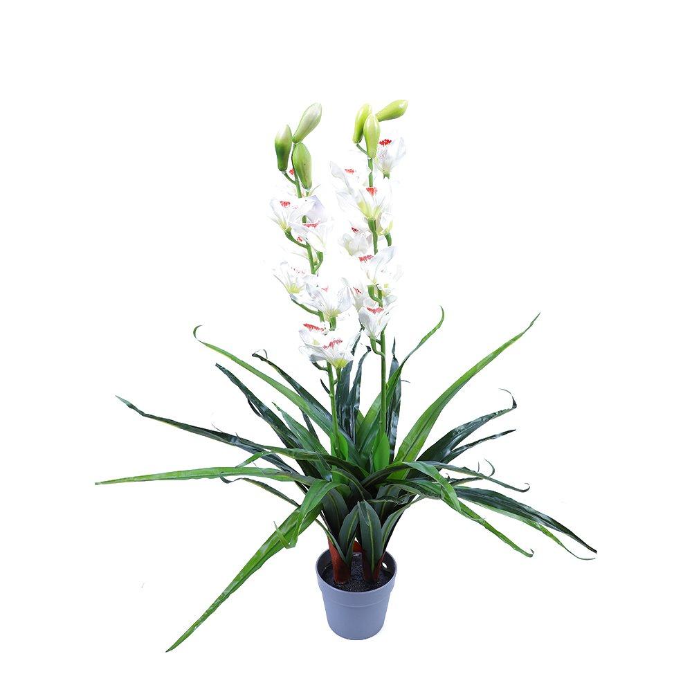 100cm Faux Artificial Home Decor Potted Cymbidium-Red/White - Red