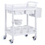 2 Tiers Lab Carts, Lab Utility Cart with 2 Trays, 2 Drawers & 4 Silent Wheels, Mobile Medical Cart with PP Material, Lab Rolling Cart with 3 Trash Cans for Lab, Clinic, Hospital, Salon, White