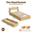 King Single Bed Frame with 2 Drawers Platform Bed with Headboard Bed Base with USB Ports Natural