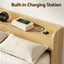 King Single Bed Frame with 2 Drawers Platform Bed with Headboard Bed Base with USB Ports Natural