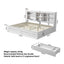 Noise-Free White Farmhouse Solid Wood Double Platform Bed Frame with Storage Headboard, Charging Station and Drawers for Bedroom and Apartment
