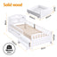 Single Bed Frame with 2 Storage Drawers, Montessori Bed with Headboard, 2 USB Ports & Led Light, Solid Wood Platform Bed Base with Safety Rail & Ladder, 31CM Under-Bed Storage, White