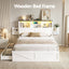 Queen Bed Frame with Storage Drawers White Platform Bedframe with Bookcase Headboard Charging Station Led Light