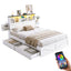 Queen Bed Frame with Storage Drawers White Platform Bedframe with Bookcase Headboard Charging Station Led Light