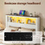 Queen Bed Frame with Storage Bookcase Headboard and Footboard White Wooden Platform Bed with Charging Station and Led Light Bedroom Furniture