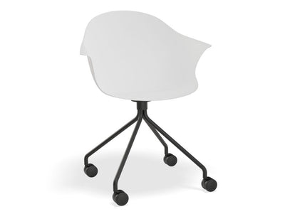 Pebble Armchair White with Shell Seat - Pyramid Fixed Base with Castors