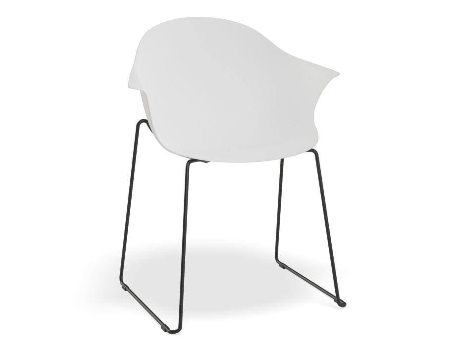 Pebble Armchair White with Shell Seat - 4 Post Base with Black Legs