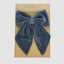 Velvet Clip On Bow Large Navy Blue