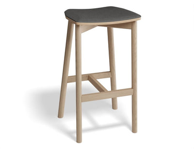 Andi Stool - Natural - Backless with Pad - 75cm Seat Height Light Grey Fabric Seat Pad