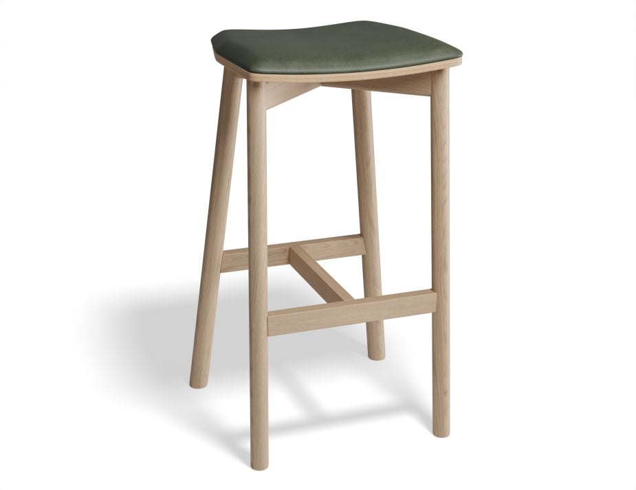 Andi Stool - Natural - Backless with Pad - 75cm Seat Height Light Grey Fabric Seat Pad