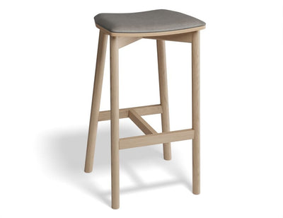 Andi Stool - Natural - Backless with Pad - 66cm Seat Height Light Grey Fabric Seat Pad