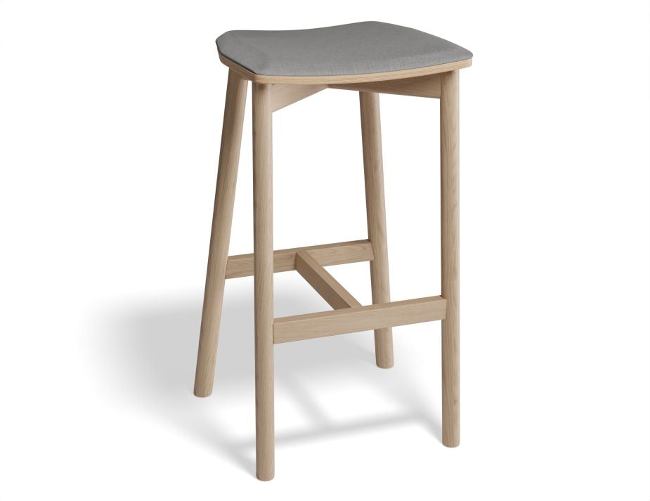 Andi Stool - Natural - Backless with Pad - 75cm Seat Height Light Grey Fabric Seat Pad