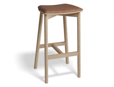 Andi Stool - Natural - Backless with Pad - 66cm Seat Height White Vegan Leather Seat