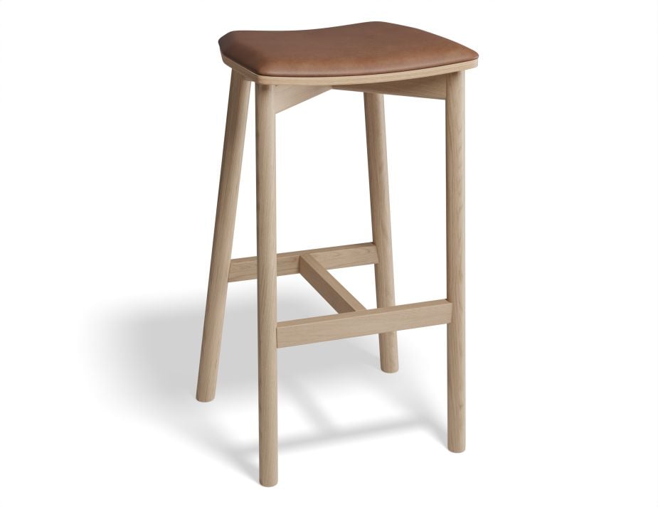 Andi Stool - Natural - Backless with Pad - 75cm Seat Height Vintage Black Vegan Leather Seat Pad