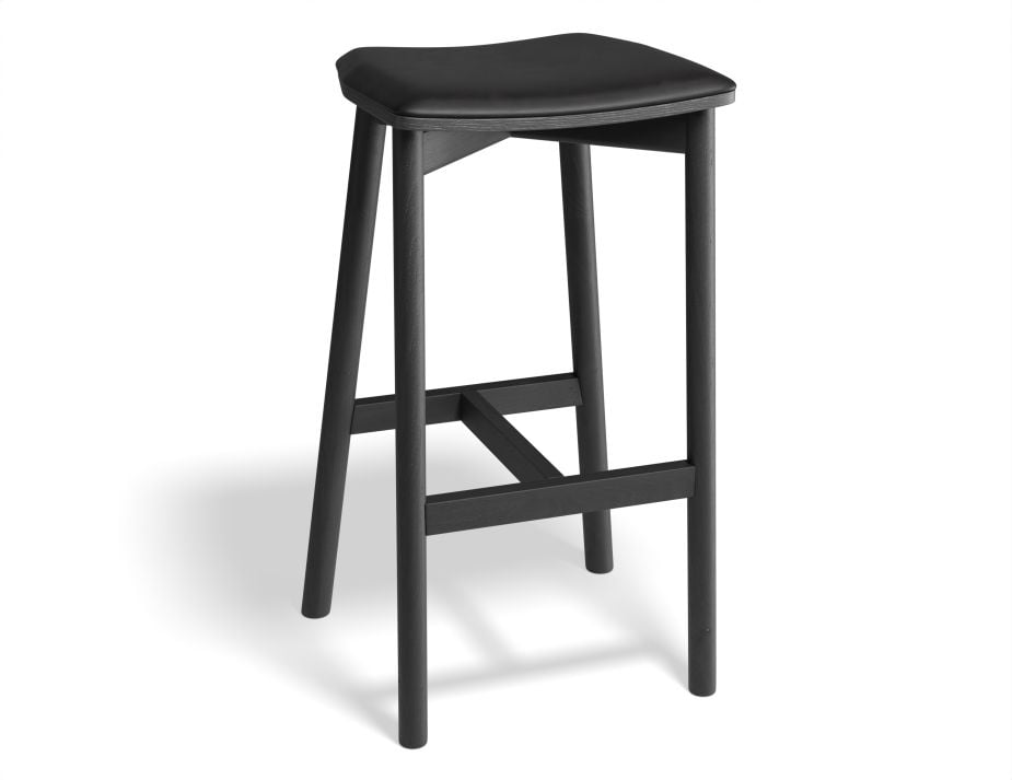 Andi Stool - Black - Backless with Pad - 75cm Seat Height Light Grey Fabric Seat Pad