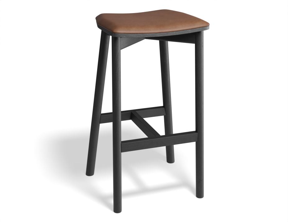 Andi Stool - Black - Backless with Pad - 66cm Seat Height Light Grey Fabric Seat Pad