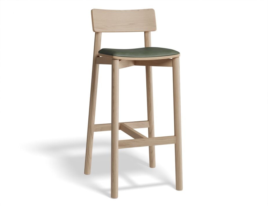 Andi Stool - Natural with Pad - 66cm Seat Height Light Grey Fabric Seat Pad