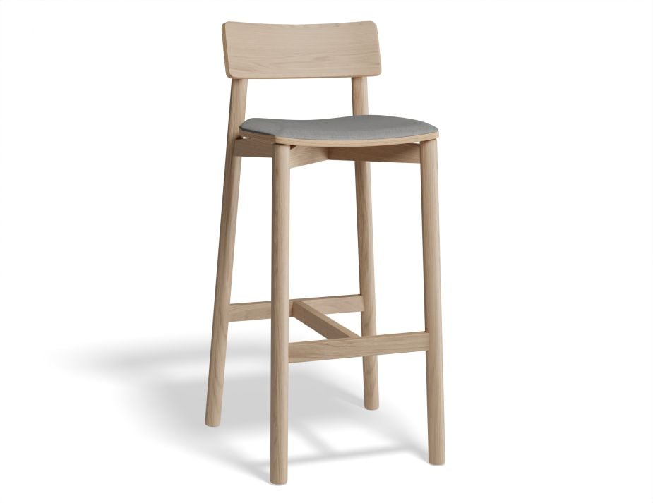 Andi Stool - Natural with Pad - 66cm Seat Height Light Grey Fabric Seat Pad