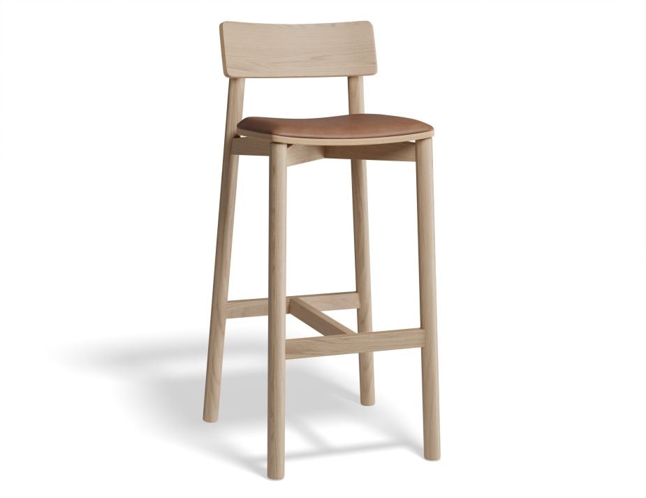 Andi Stool - Natural with Pad - 66cm Seat Height White Vegan Leather Seat Pad