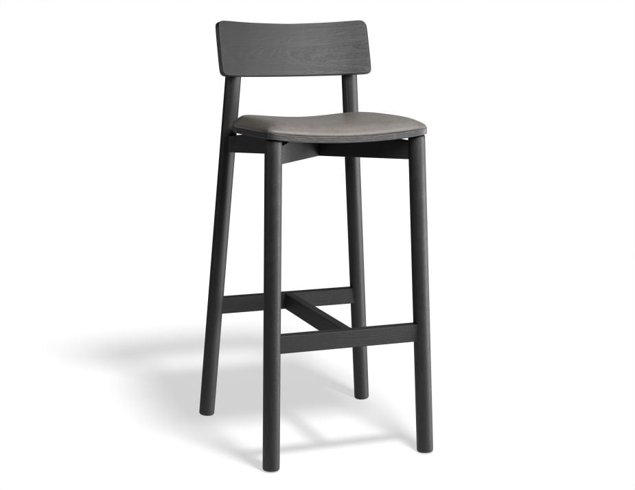 Andi Stool - Black with Pad - 75cm Seat Height Vintage Grey Vegan leather Seat Pad