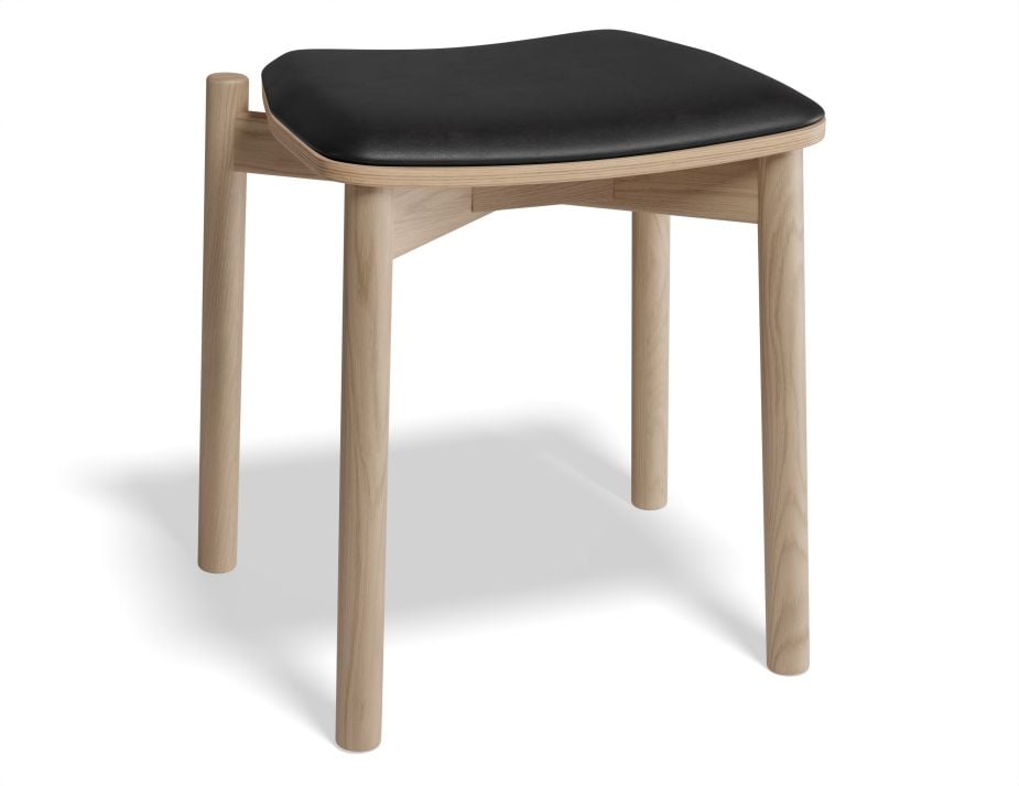 Andi Low Stool - Natural Ash with Pad - 45cm - Vintage Grey Vegan Leather Seat Pad