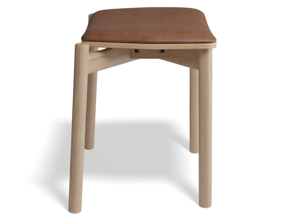 Andi Low Stool - Natural Ash with Pad - 45cm - Vintage Green Vegan Leather Seat Pad