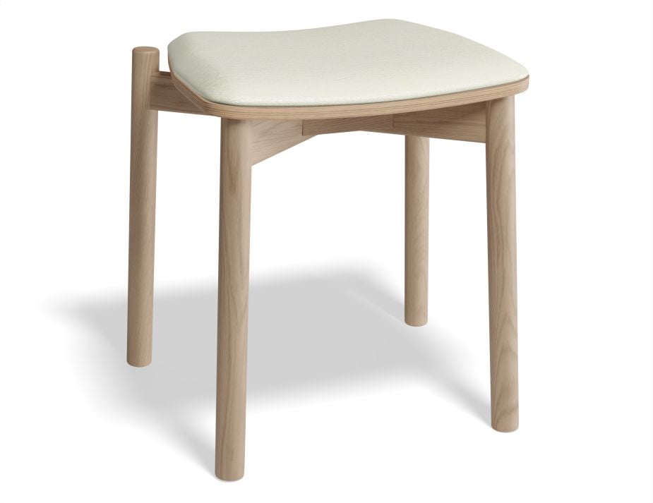 Andi Low Stool - Natural Ash with Pad - 45cm - Vintage Grey Vegan Leather Seat Pad